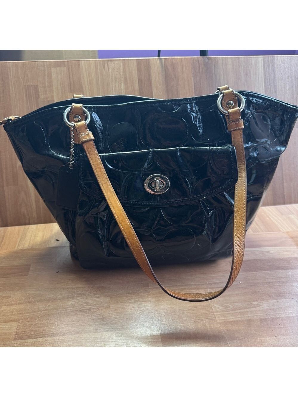 Coach Leah Signature Embossed Patent Leather Tote (Model F14663),vintage